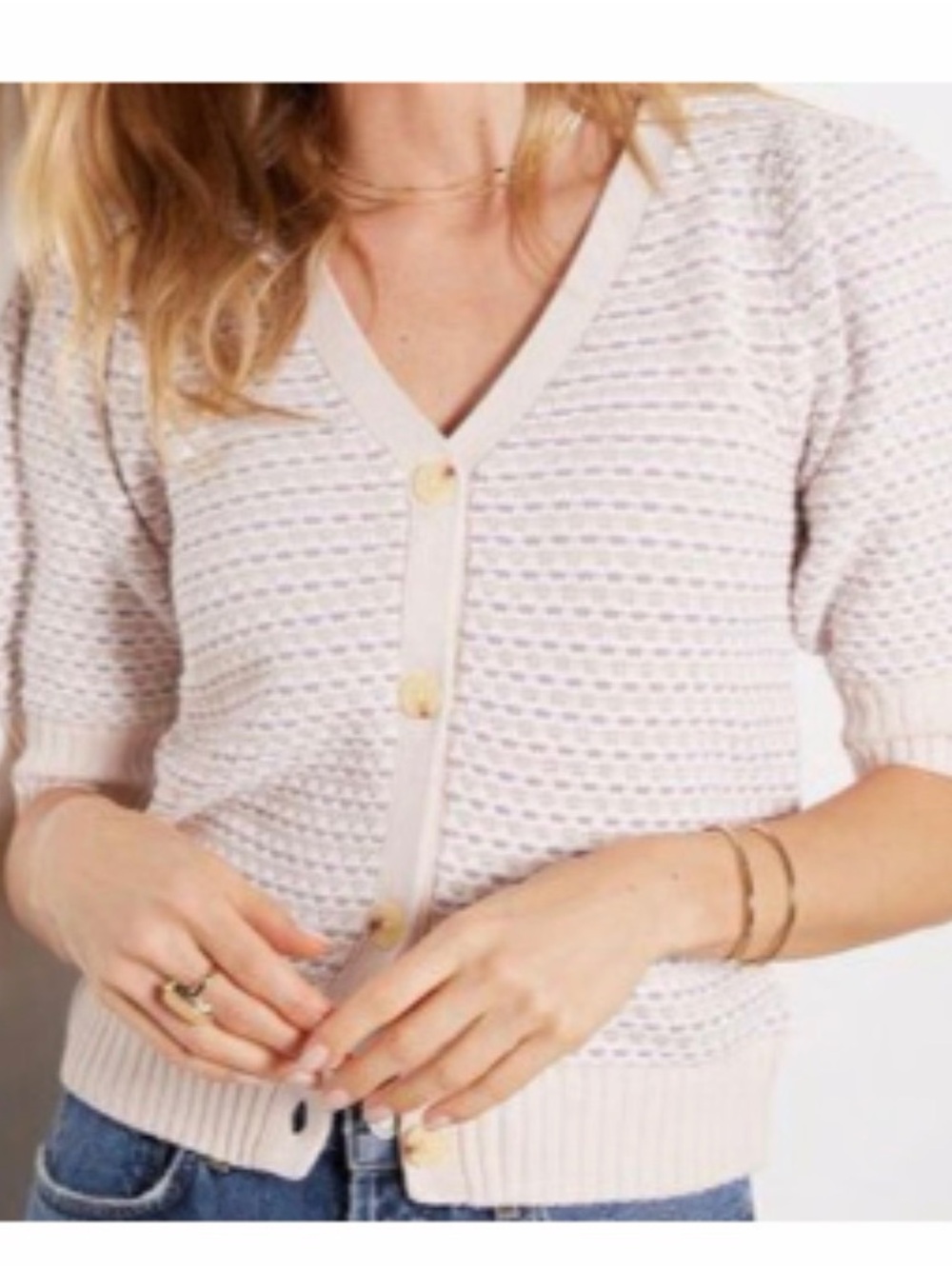 Evereve Cream Short-Sleeve Button Cardigan